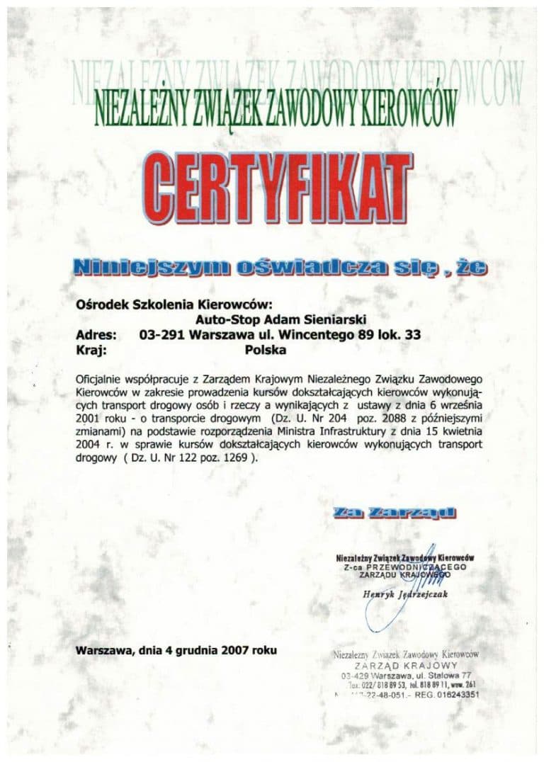 Referencje dla ośrodka Auto-Stop – dokument 15