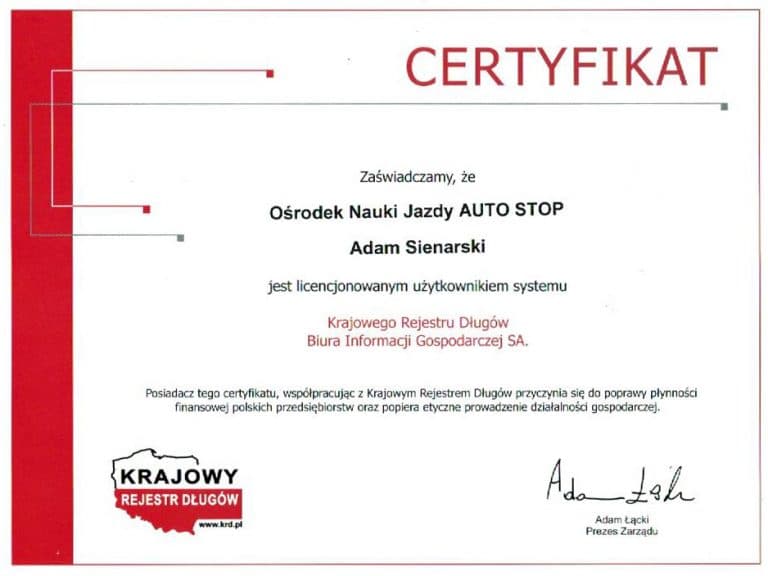 Referencje dla ośrodka Auto-Stop – dokument 13