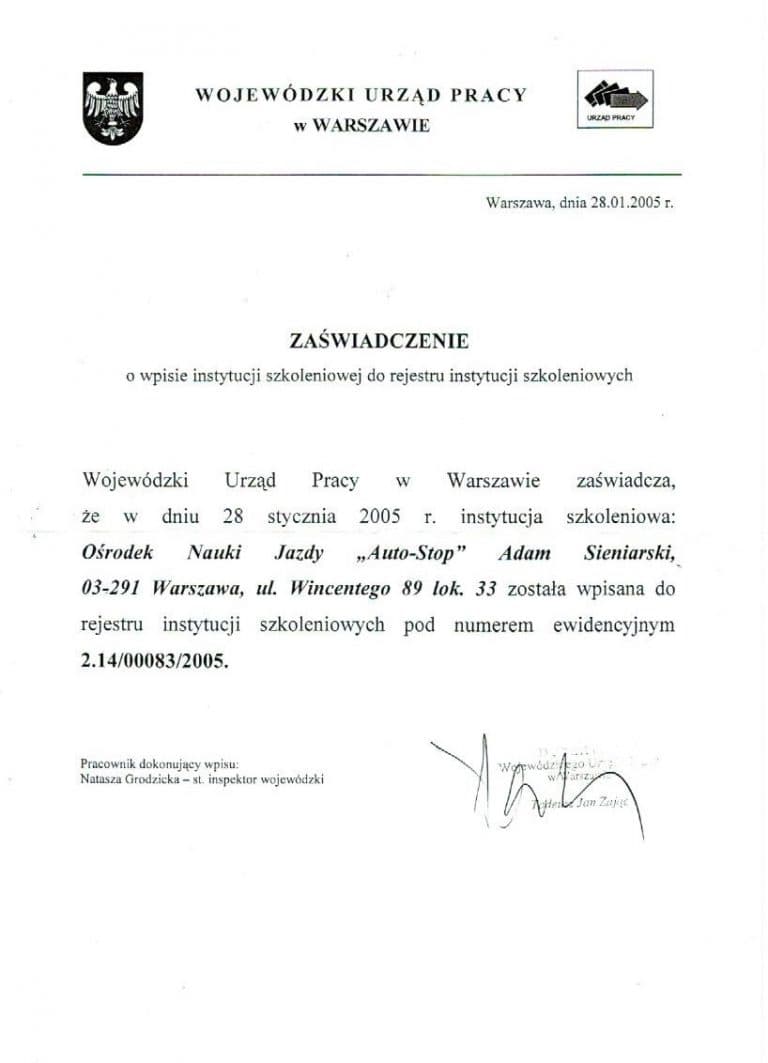 Referencje dla ośrodka Auto-Stop – dokument 11